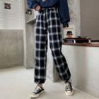 Drawstring Plaid Harem Pants