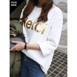3/4-sleeve L Me-lettering Fleece-lined T-shirt