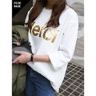 3/4-sleeve L Me-lettering Fleece-lined T-shirt