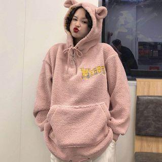 Letter Applique Fleece Hoodie