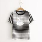 Swan Print Striped Short-sleeve T-shirt