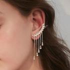 Rhinestone Fringed Earring 1 Pair - 925 Silver Stud - Gold - One Size