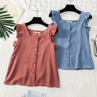 Sleeveless Ruffled-trim Blouse