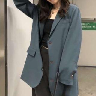 Plain Breasted Long Blazer / Faux Leather Belt