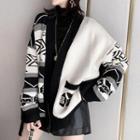 Open Front Jacquard Cardigan Black - One Size