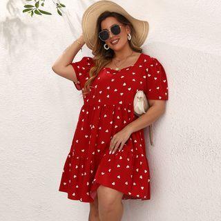 Plus Size Short-sleeve Heart Print A-line Dress