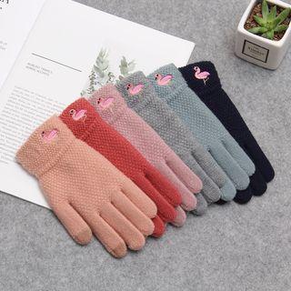 Flamingo Embroidered Knit Gloves