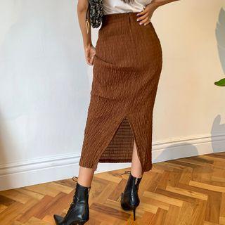 Slit-back Long Smocked Skirt