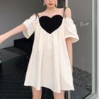 Cold-shoulder Heart Panel Mini A-line Dress