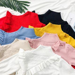 Ruffled Mock-neck Knit Top