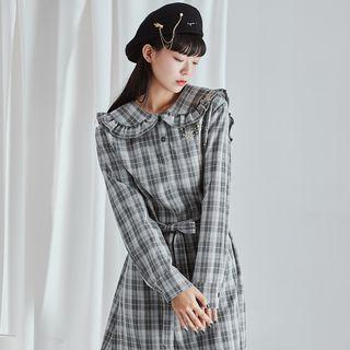 Sailor Collar Plaid Long-sleeve Dress