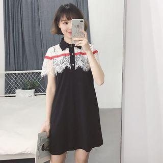 Lace Panel Short-sleeve Polo Dress