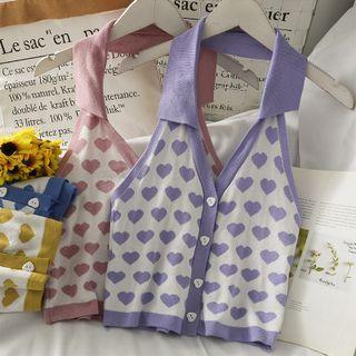 Collared Printed Knit Halter Top In 7 Colors