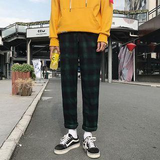 Fleece-lined Plaid Regular-fit Pants