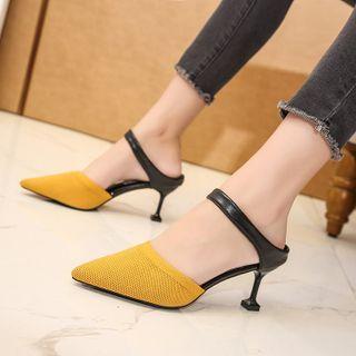Pointed High Heel Two-tone Slide Sandals