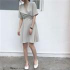 Tie-waist Elbow-sleeve A-line Dress