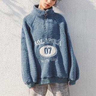 Lettering Sweatshirt / Plaid Straight-cut Pants / Set