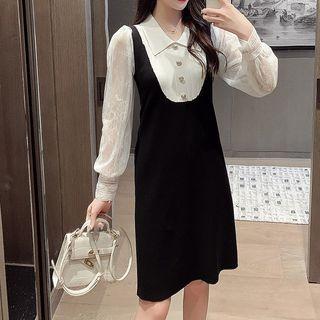 Knit Panel Two-tone Mini A-line Dress