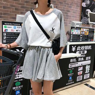 Set: Color-block Printed Tee + Shorts