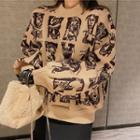 Print Mock-neck Sweater Khaki - One Size