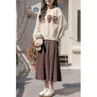Knit Midi A-line Skirt Coffee - One Size