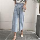 Belted Distressed Wide-leg Denim Jeans
