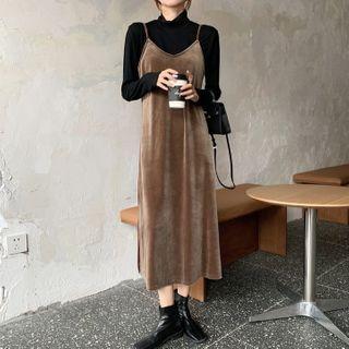 Spaghetti Strap Plain Velvet Dress
