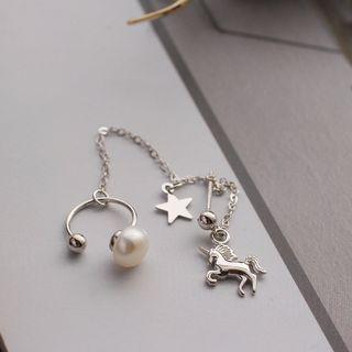 Freshwater Pearl Alloy Unicorn & Star Earring 1 Pc - As Shown In Figure - One Size