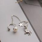 Freshwater Pearl Alloy Unicorn & Star Earring 1 Pc - As Shown In Figure - One Size