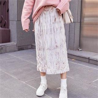 Crinkled Velvet Midi Skirt