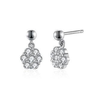 925 Sterling Silver Fashion Simple Flower Cubic Zirconia Stud Earrings Silver - One Size