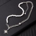 Faux Pearl Sun Necklace White & Silver - One Size