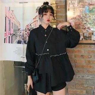 Long-sleeve Asymmetric Contrast Trim Shirt