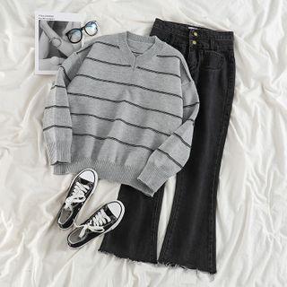 Striped Sweater / Boot-cut Jeans