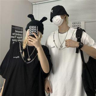 Short-sleeve Letter Print T-shirt Wide Chain
