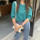 Short-sleeve Lace-up Cable-knit Top