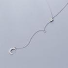 925 Sterling Silver Rhinestone Moon & Star Pendant Y Necklace As Shown In Figure - One Size
