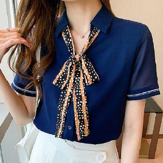 Short-sleeve Contrast Tie Shirt