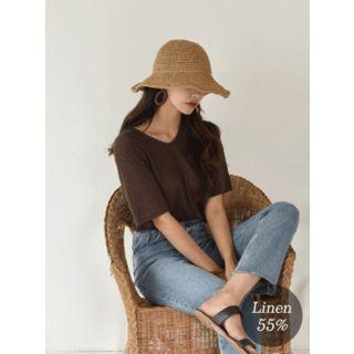 V-neck Linen Blend Colored T-shirt