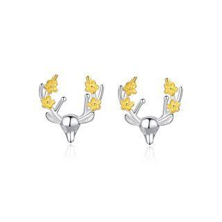 Sterling Silver Simple Cute Christmas Elk Stud Earrings Silver - One Size