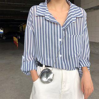 Striped High-low Chiffon Shirt