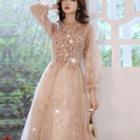 Long-sleeve Sequin A-line Evening Gown / Cocktail Dress