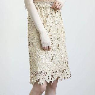 Lace Panel Fitted Skirt