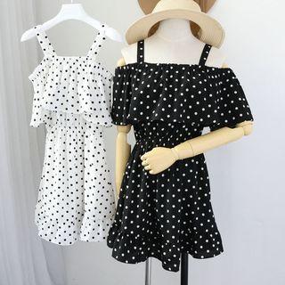 Open Shoulder Dotted Midi Dress