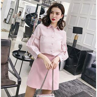 Set: Striped Blouse + High Waist A-line Skirt