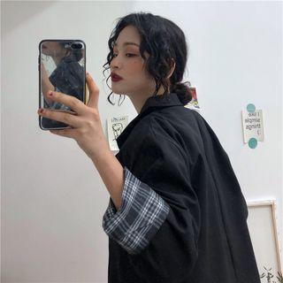 Double Breasted Plaid Panel Blazer