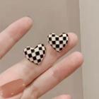 Checkerboard Heart Stud Earring 1 Pair - White & Black - One Size