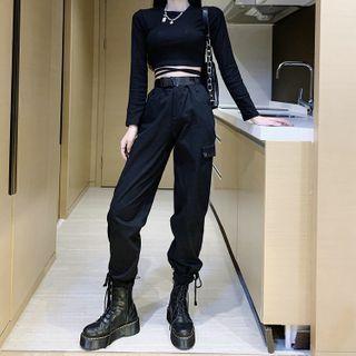 Set: Lace-up Cropped Top + Cargo Pants