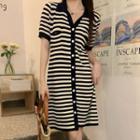 Short-sleeve Striped Knit Dress Stripes - Black & White - One Size