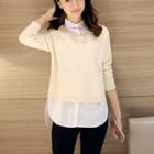 Mock Two-piece Long-sleeve Collared Knit Sweater